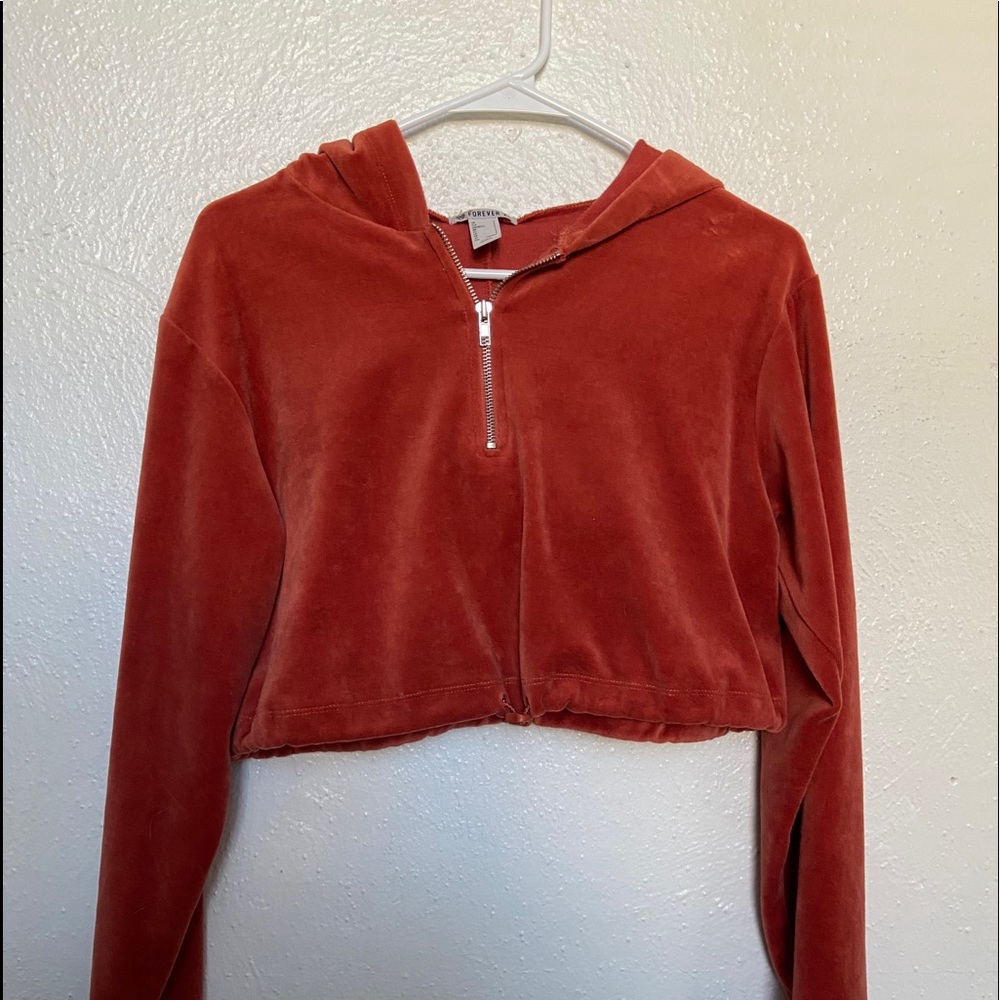Cropped Velvet half zip hoodie